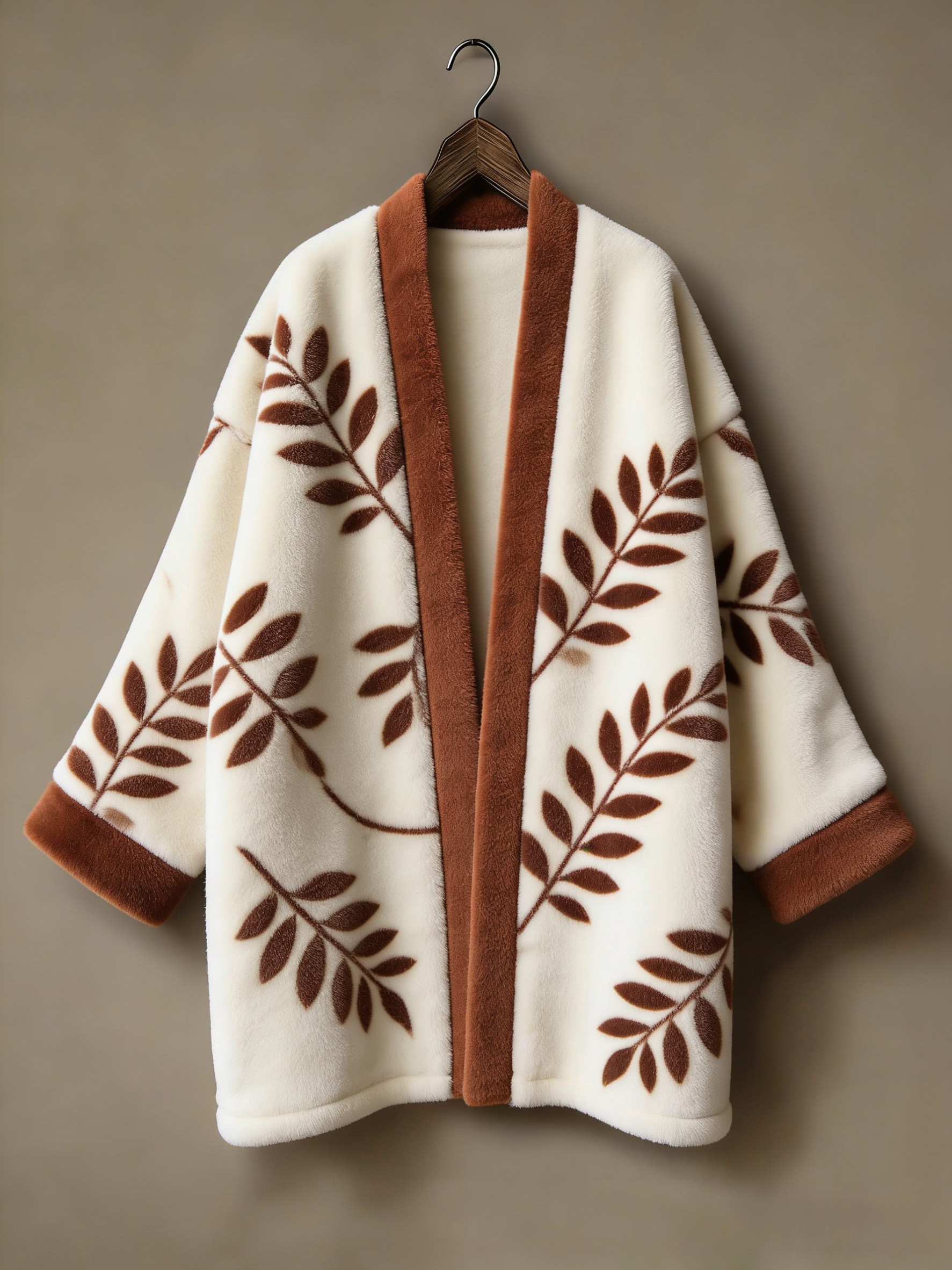 Flannel embroidered printed medium and long kimono cardigan