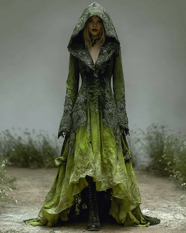 Bohemian style Irregular Gradient Embroidered Hooded Linen Evening Dress 8ac7