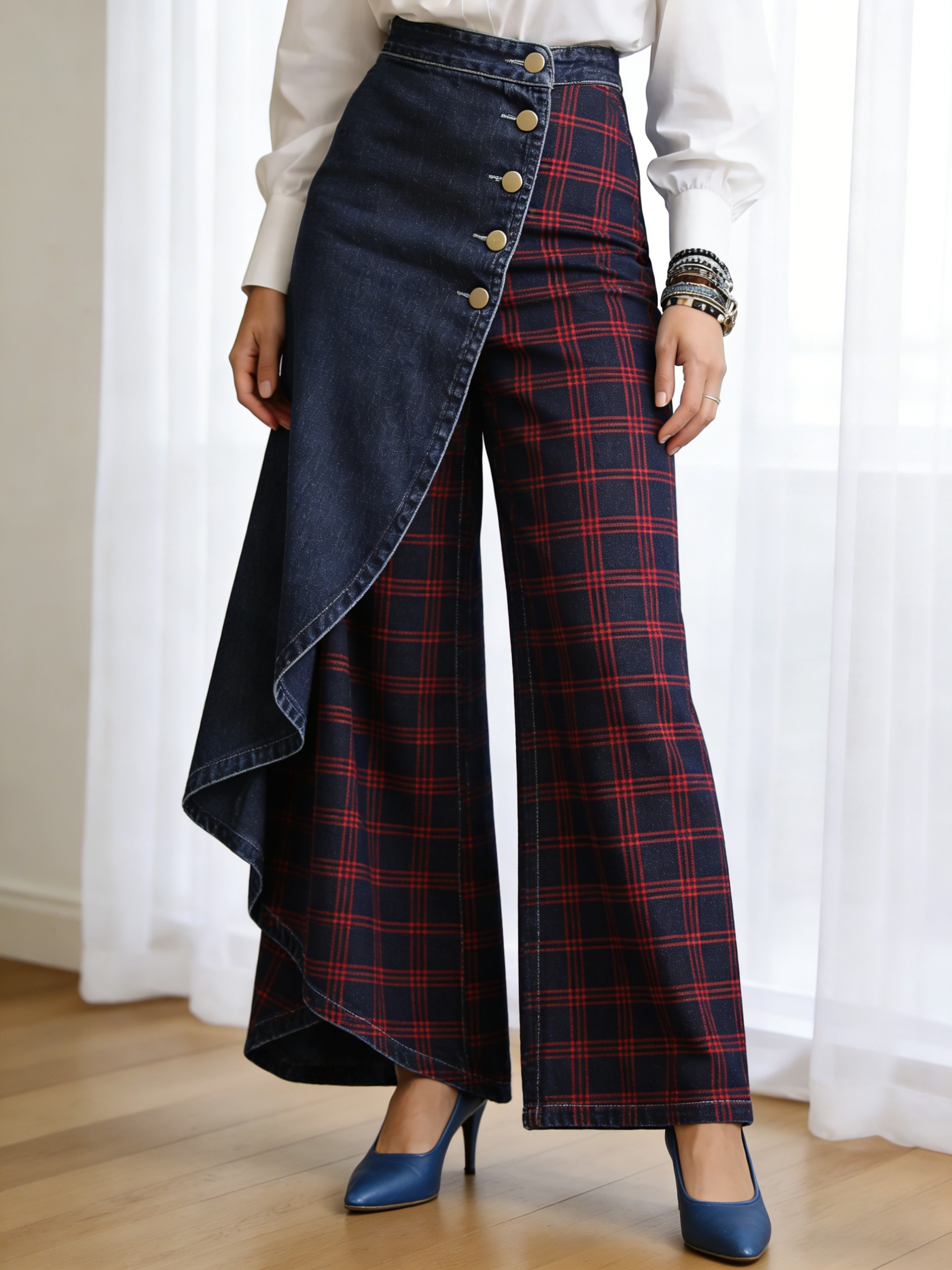 Art Print Casual Washed Denim Cotton Pants