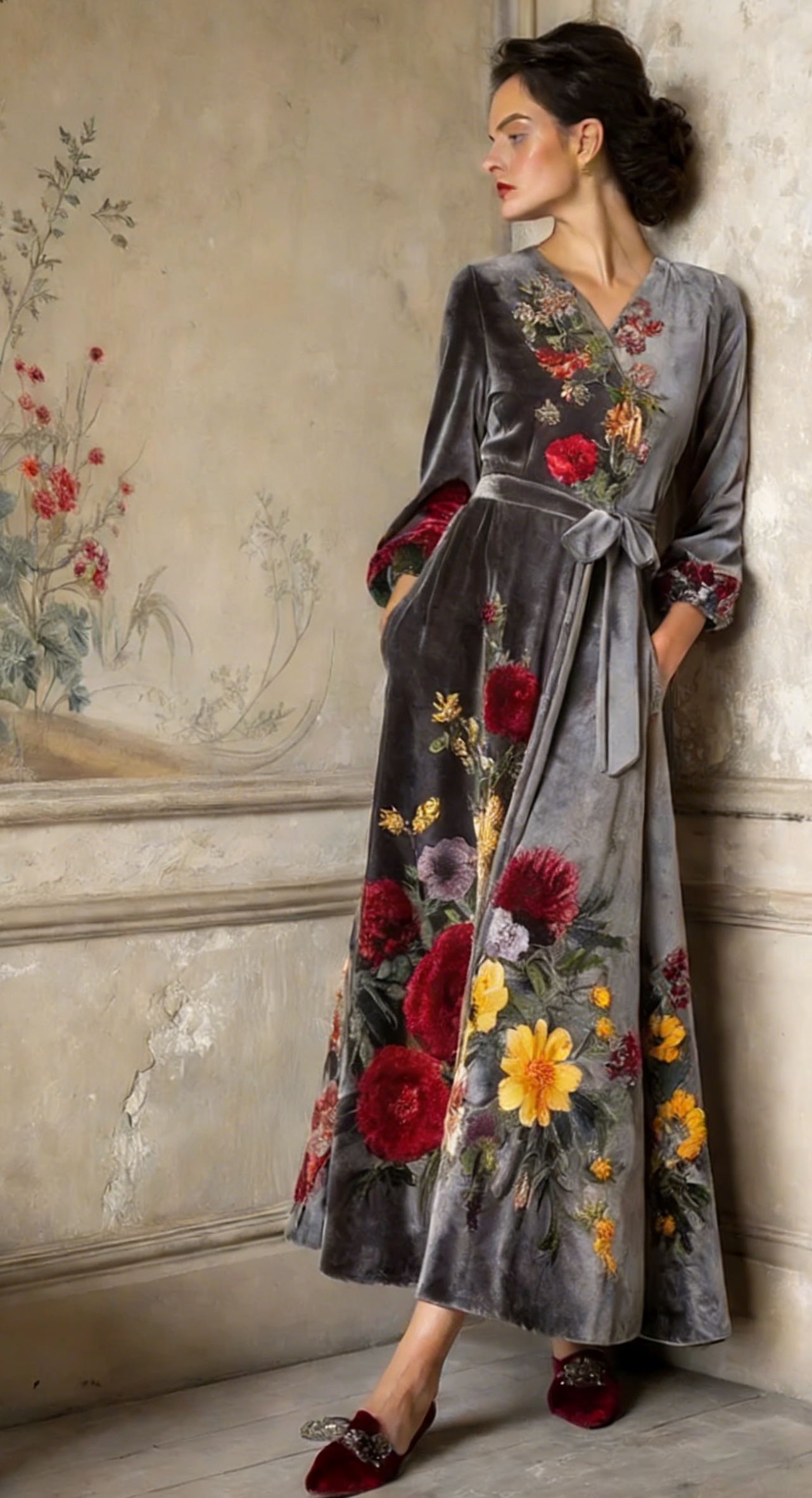 Women's Autumn and Winter Cotton Velvet Blended Robe (With Belt)