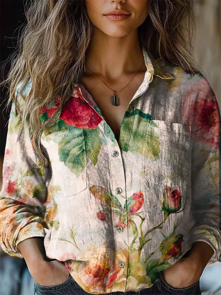 Vintage Floral Print Casual Shirt