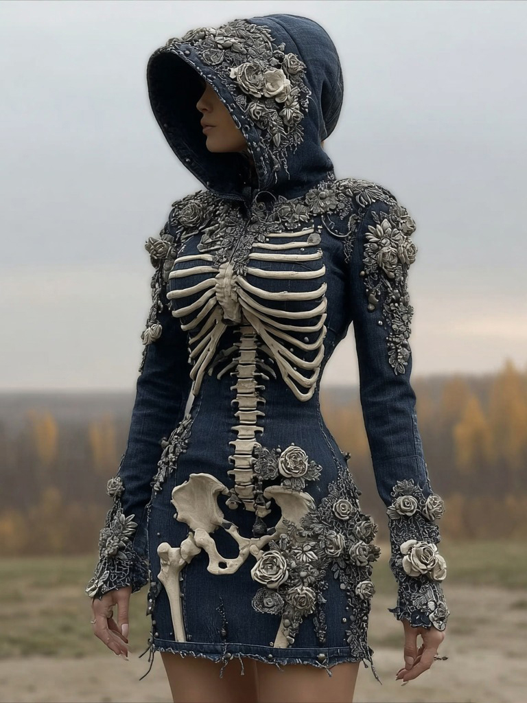 Women's Halloween Skull Rose Art Comfortable Denim Mini Skirt
