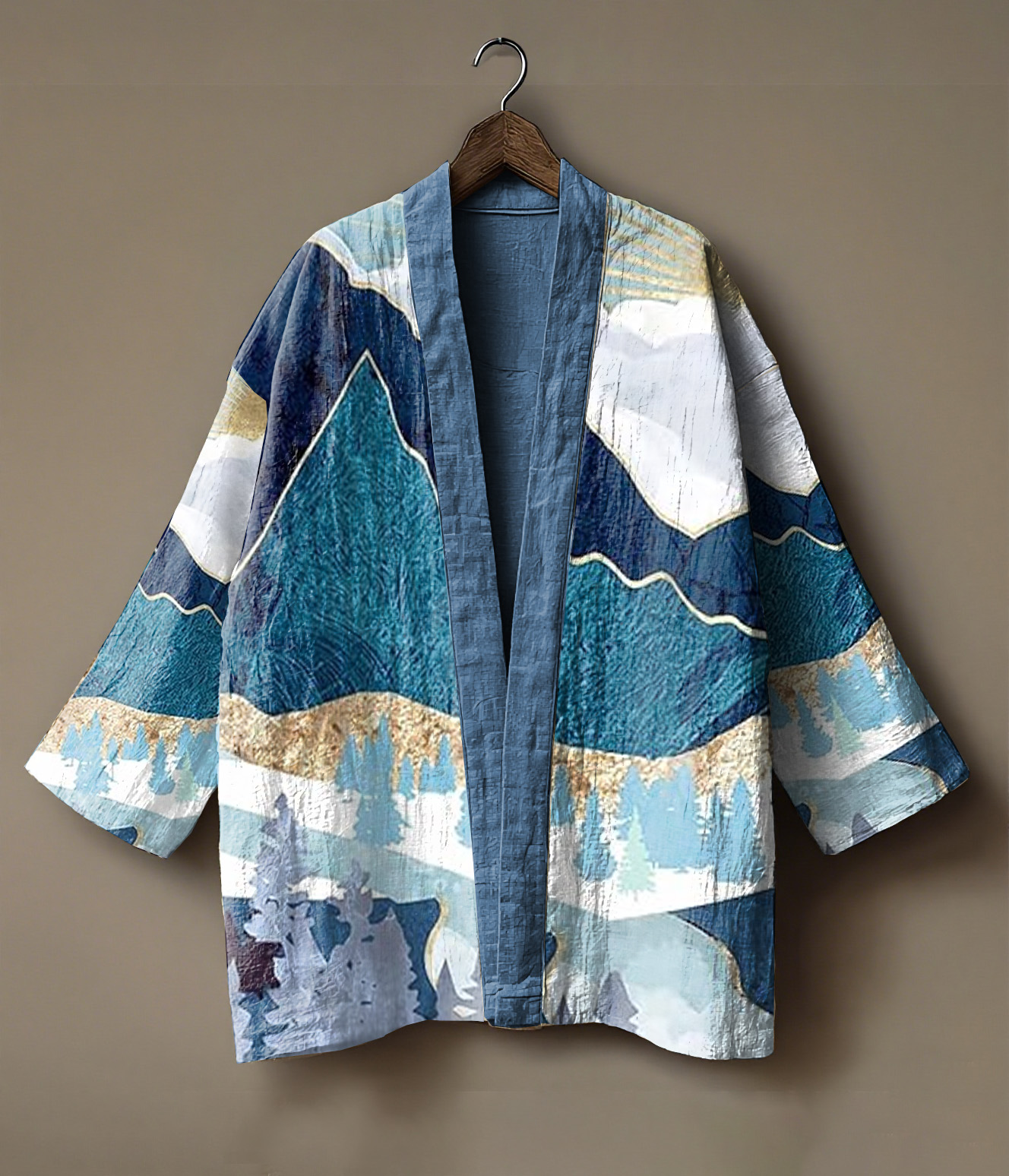 Abstract landscape-themed printed linen andong cardigan