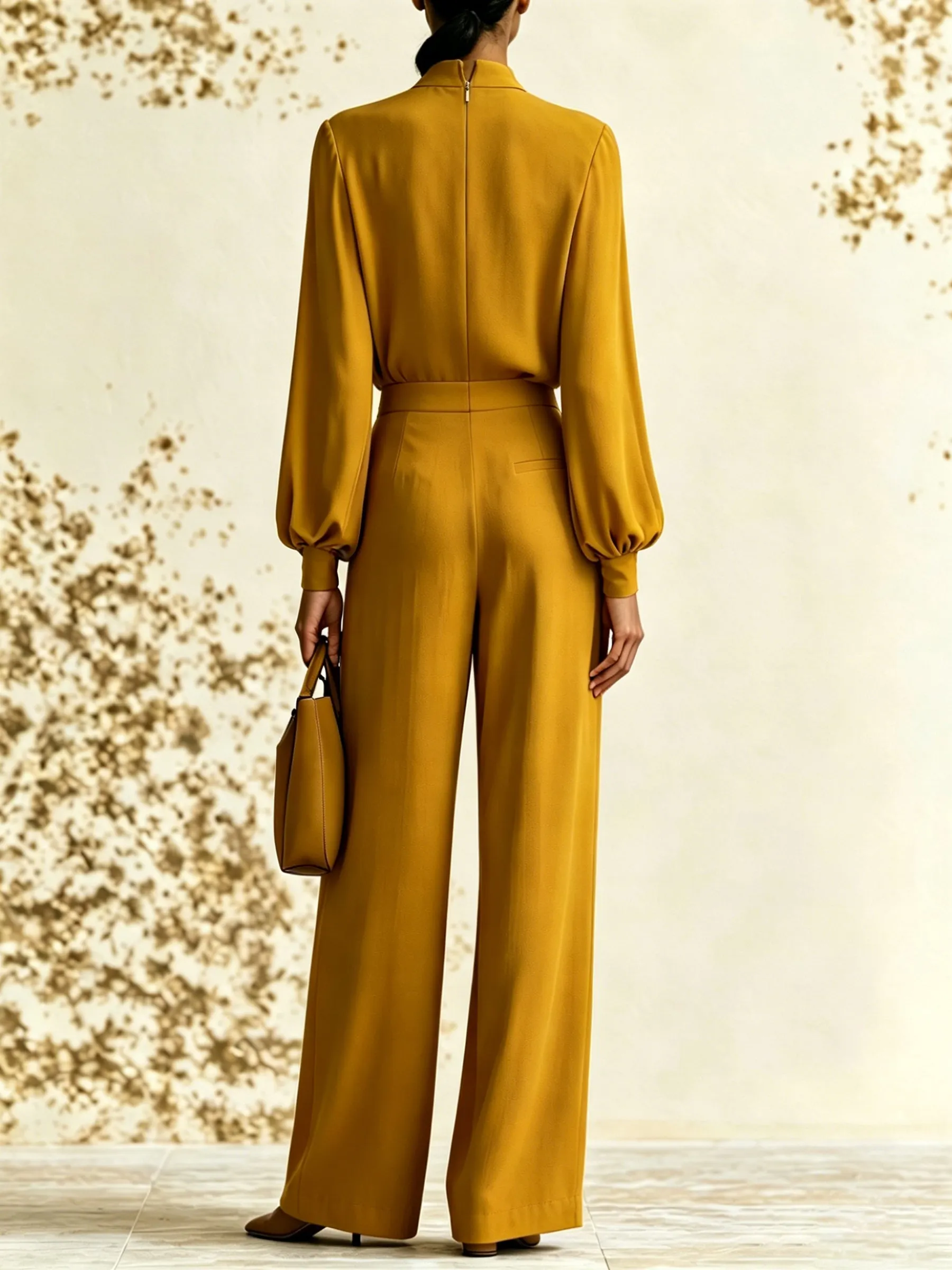 Elegant Two-Piece Set – High-Neck Top And Wide-Leg Trousers