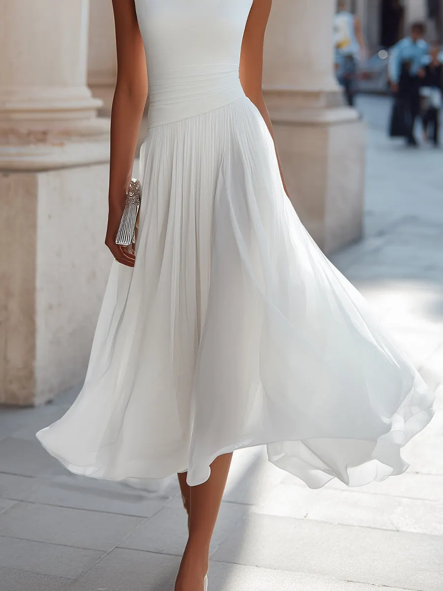Draped Neck Sleeveless Midi Dress