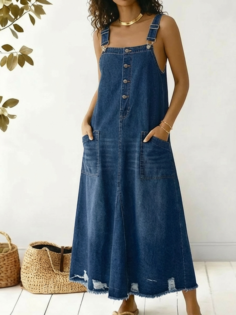 Casual Sleeveless Cotton Denim Dress