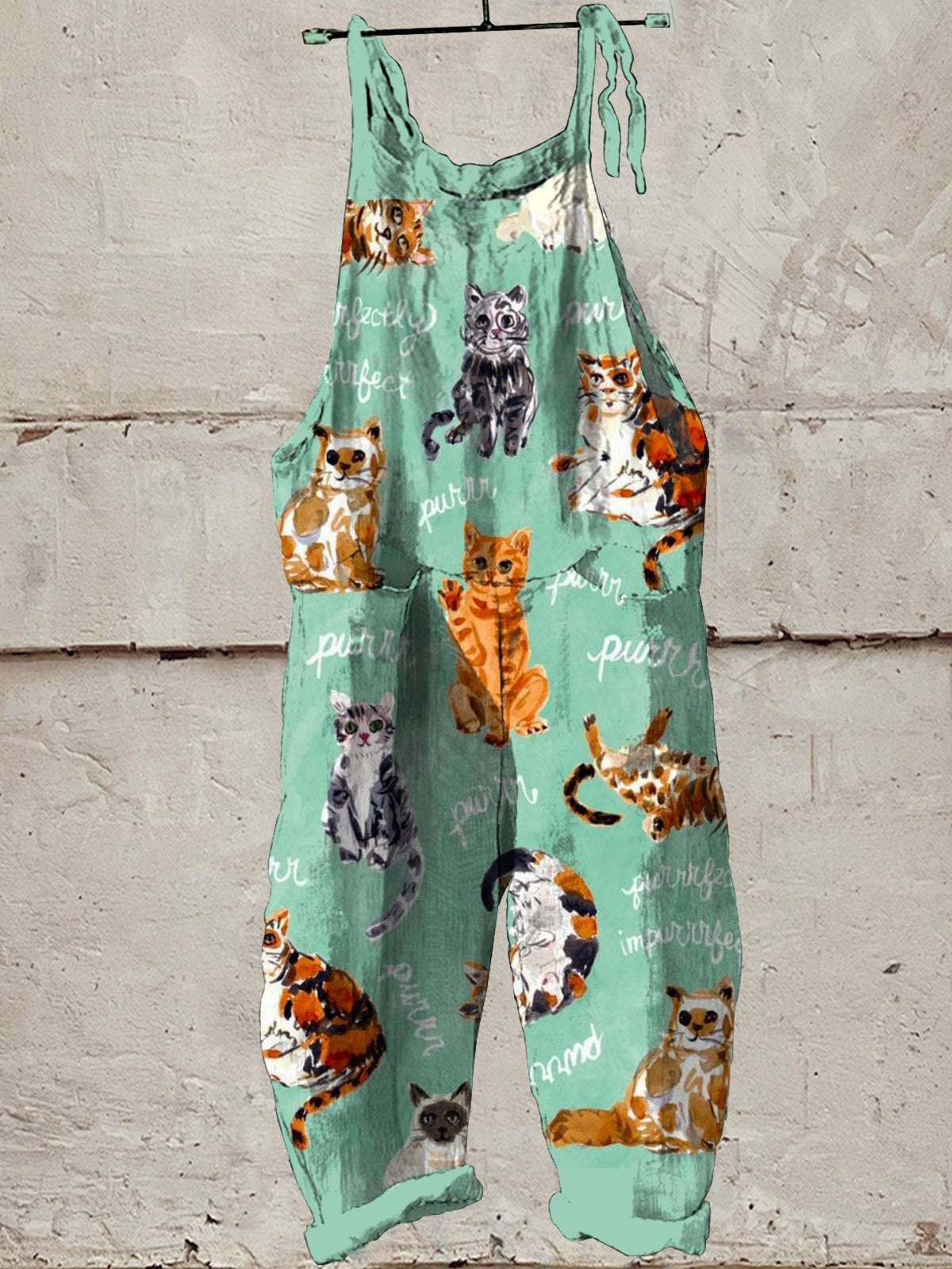 Lovely Cats Art Print Casual Wide-Leg Jumpsuit