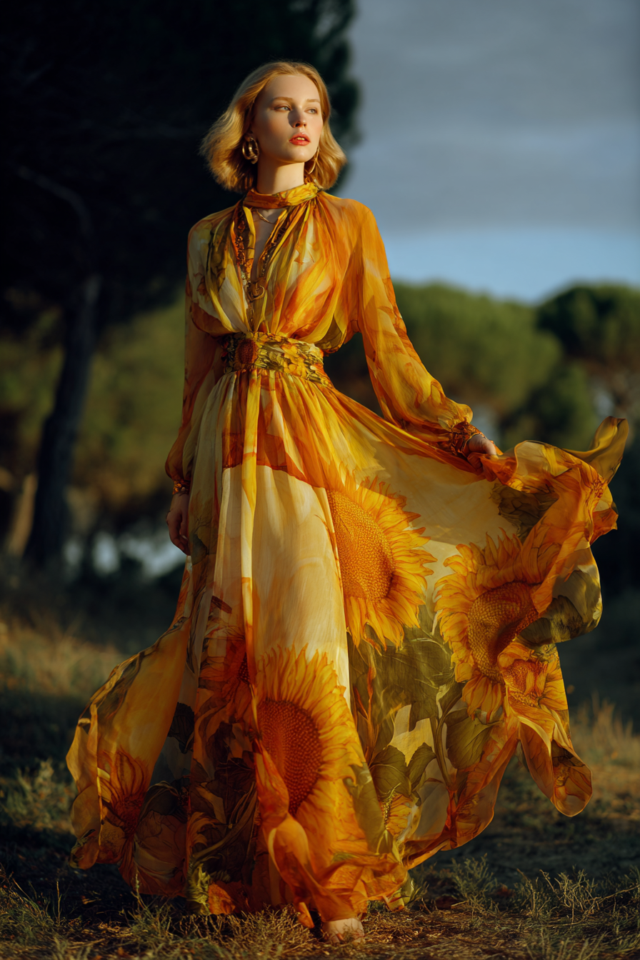 The Sun-Printed Chiffon Maxi Dress