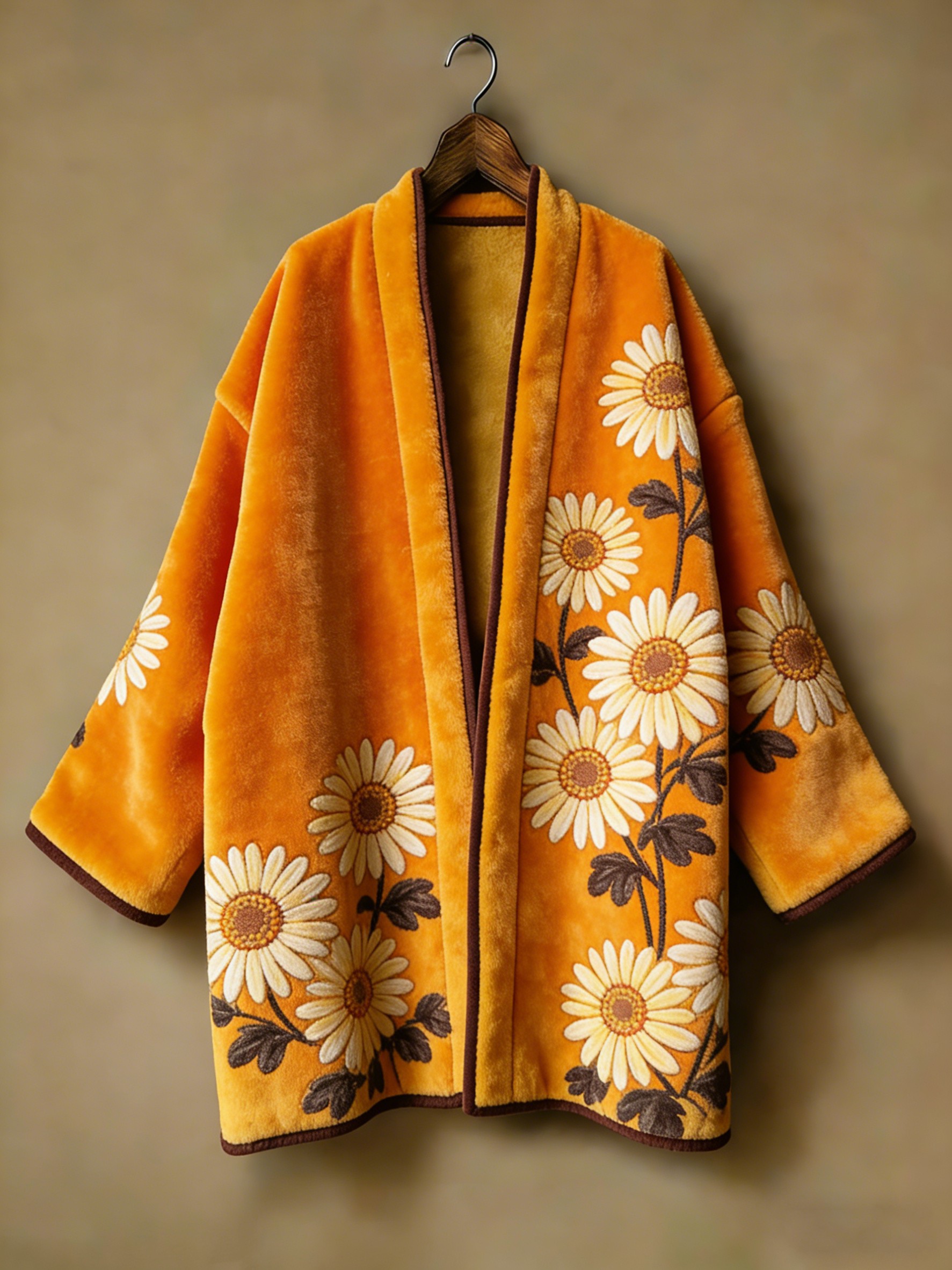 Flannel embroidered printed medium and long kimono cardigan