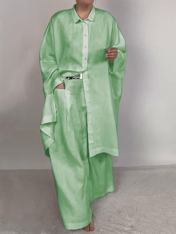 Casual Plain Shirt & Pants Two-pieces Set