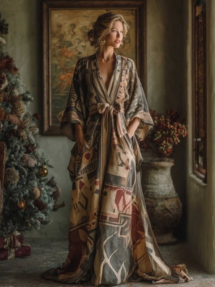 Elegant and comfortable cotton Christmas-themed robe (with belt)