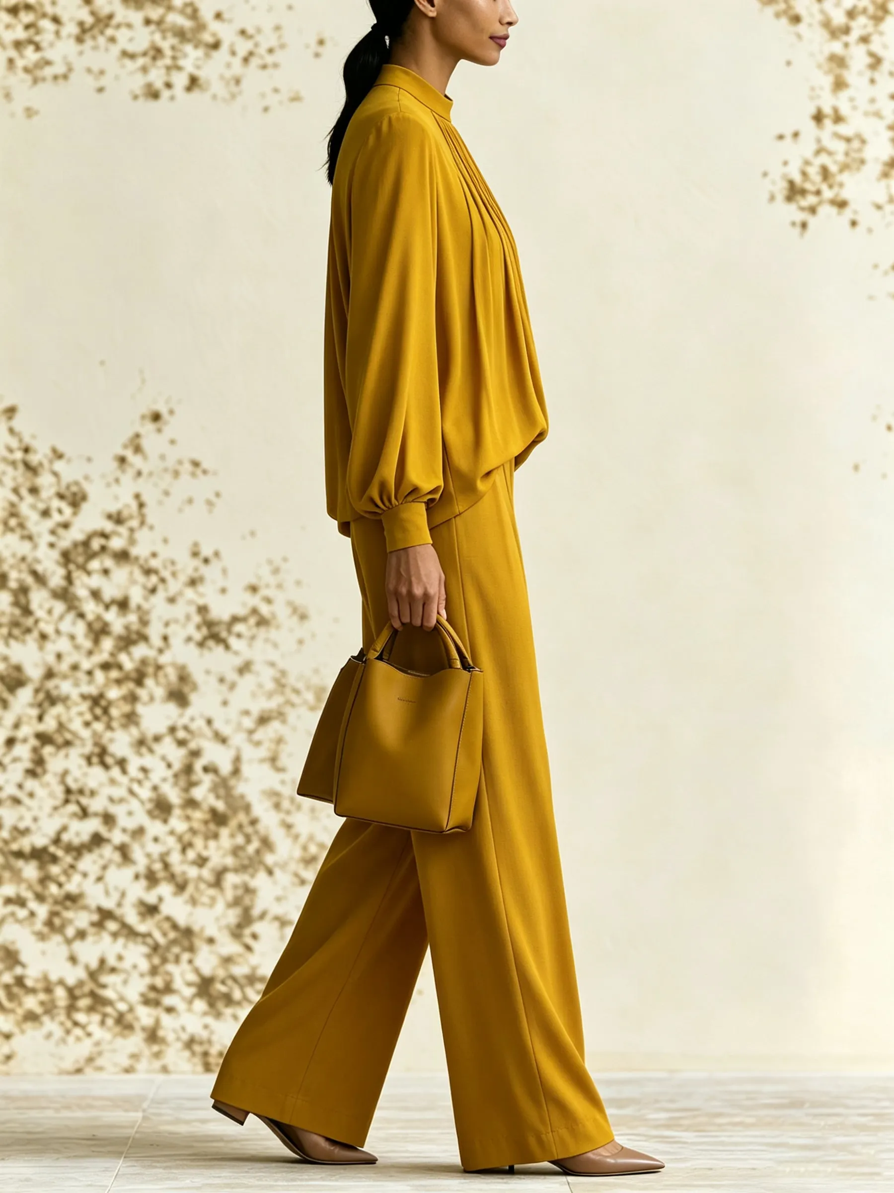 Elegant Two-Piece Set – High-Neck Top And Wide-Leg Trousers
