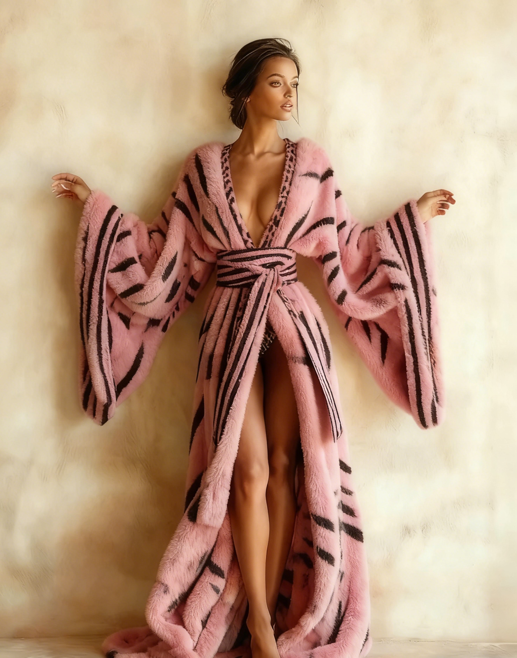 Abstract  Art Print Kimono Long Gown Autumn and Winter Robe With Belt