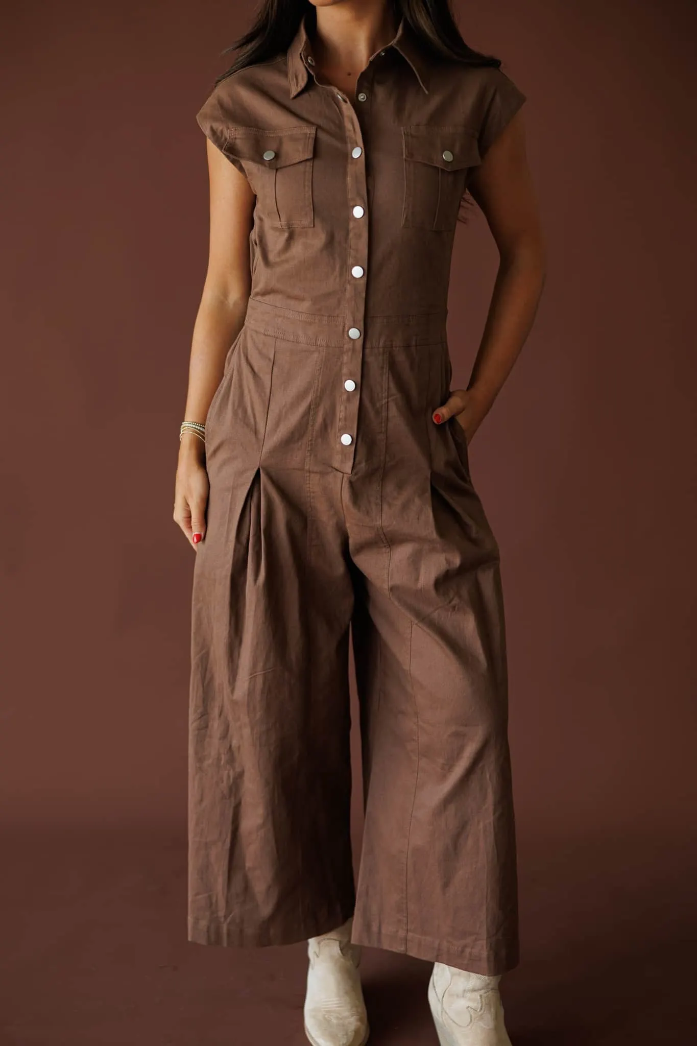 Twill Wide-Leg Jumpsuit