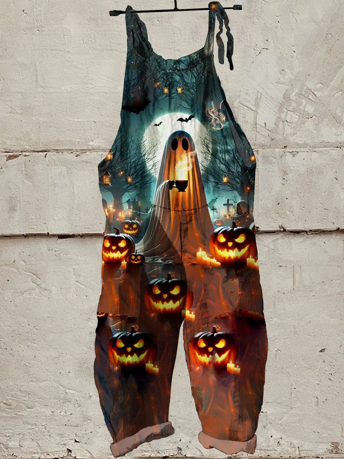 Halloween Art Print Casual Wide-Leg Jumpsuit