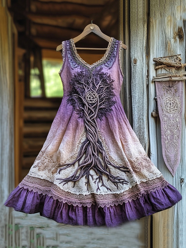 Vintage Life Of Tree Tribal Lace Patchwork Art Comfy Tank Dress
