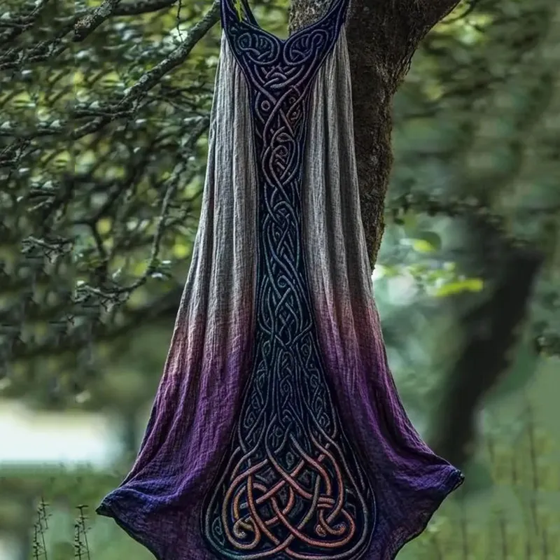 Vintage Viking Celtic Purple Gradient Midi Dress