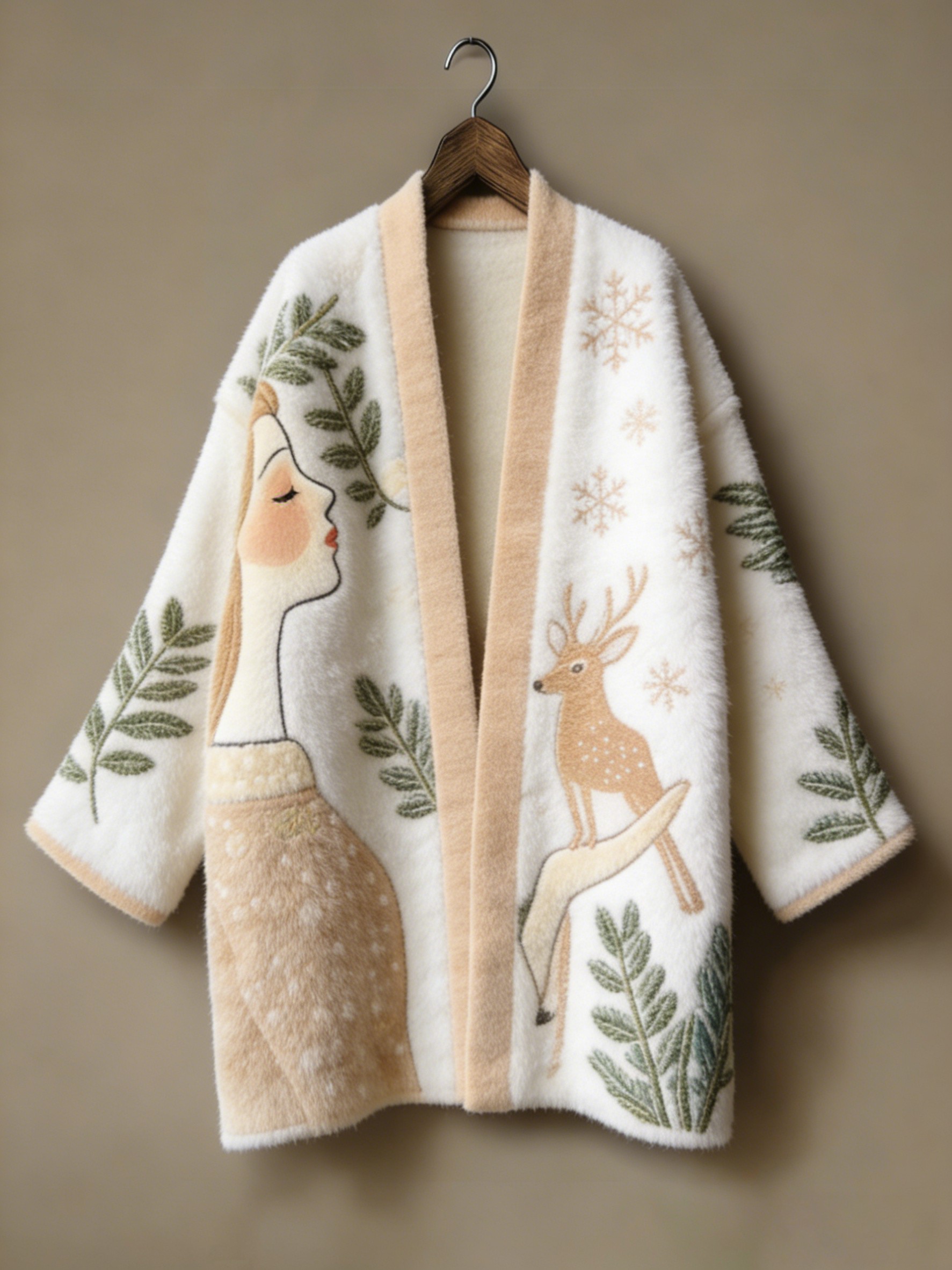 Winter warmest flannel printed and embroidered pattern kimono cardigan