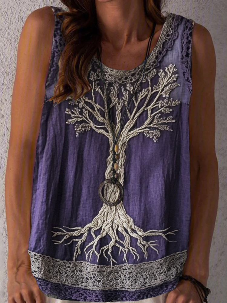 Tree Of Life Lace Embroidered Women's Tank Top