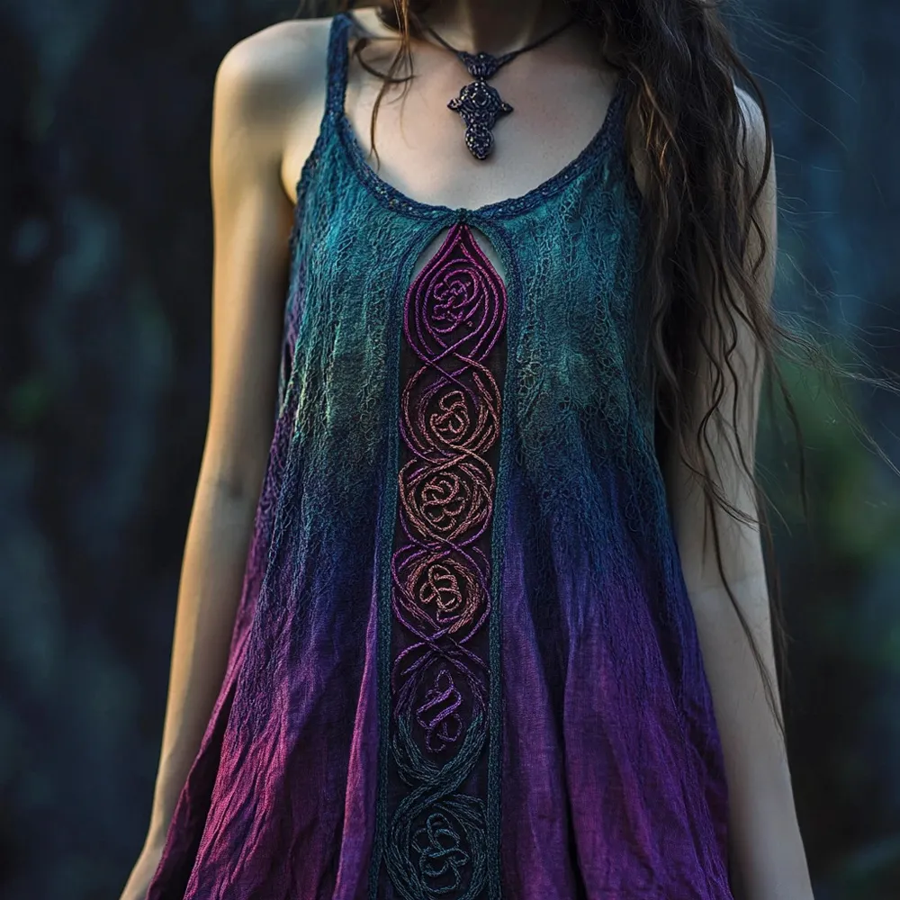Vintage Celtic Knot Gradient Lace Halter Dress