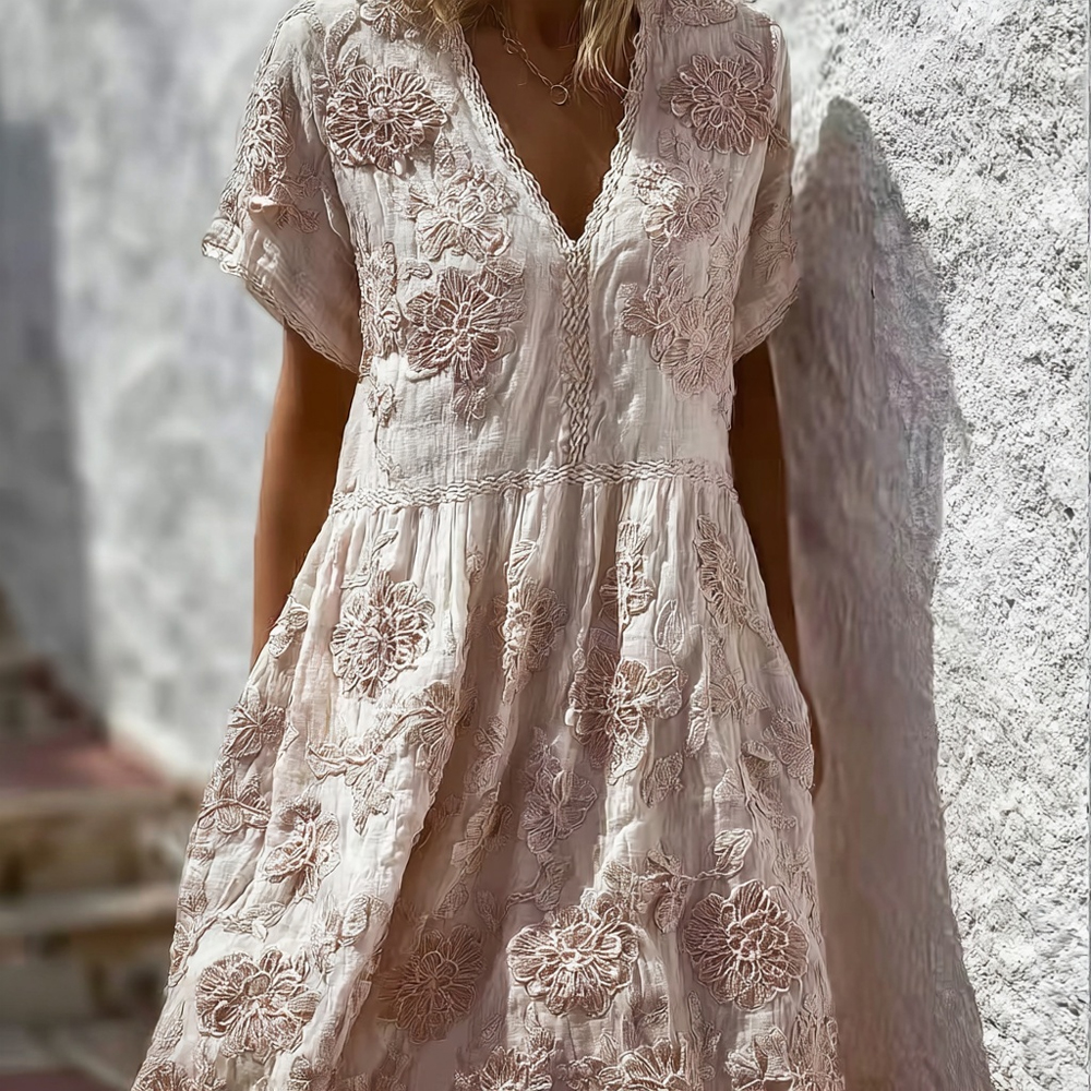 Elegant Floral Lace Embroidered V Neck Maxi Dress
