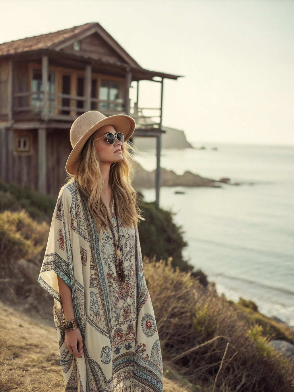 Contton & Linen Long-Sleeve Kaftan Maxi Dress