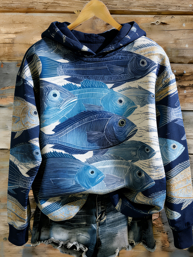 Japanese Art Fish Pattern Casual Sweatshirt