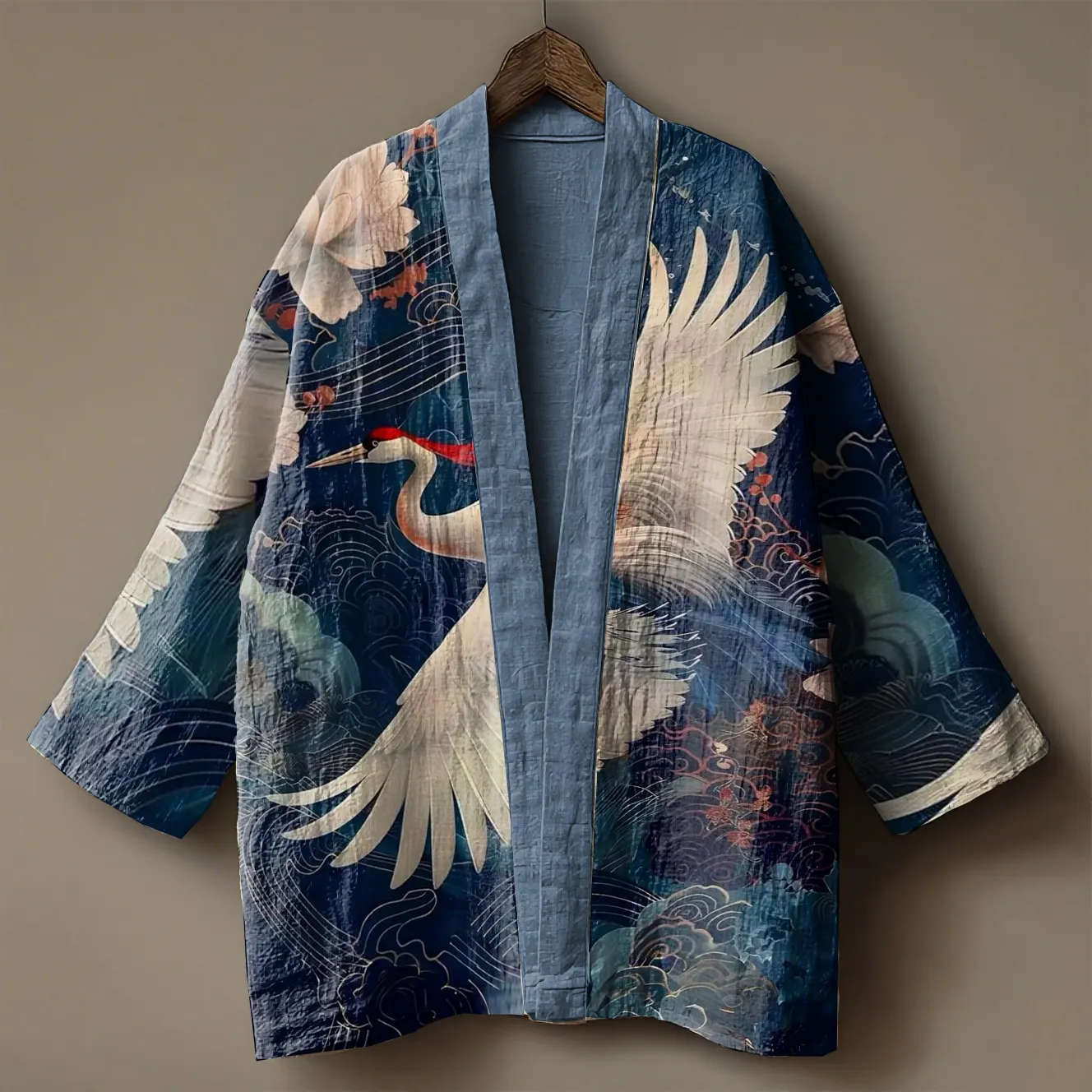 Japanese art embroidered printed linen cardigan kimono