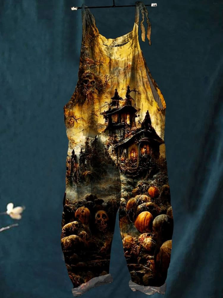 Halloween Art Print Casual Wide-Leg Jumpsuit