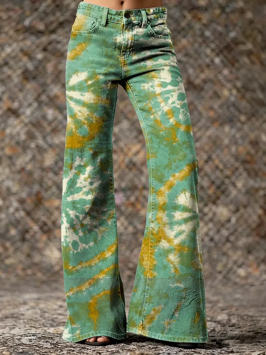 Tie-dye Pattern Art Print Casual Washed Cotton Pants