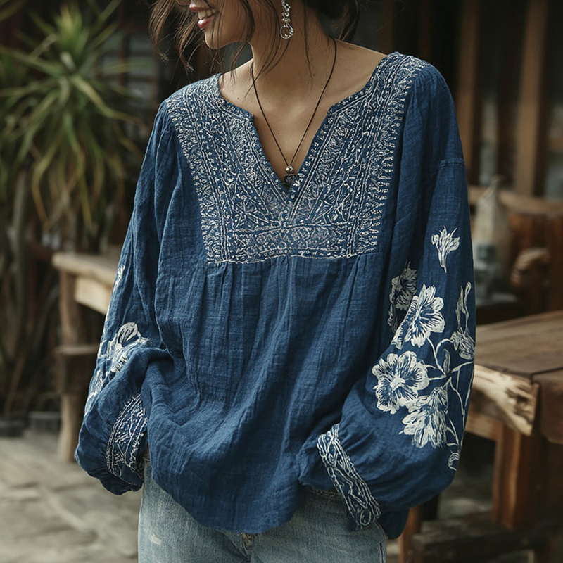 Japanese-style Floral Pattern Comfortable Top