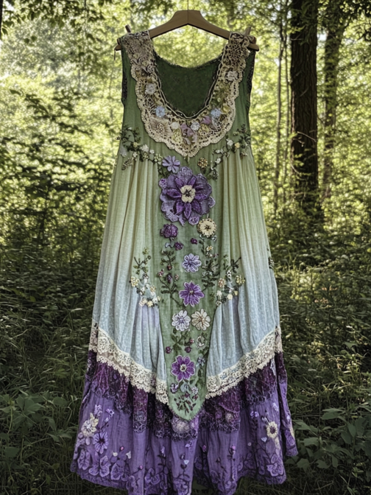 Vintage Boho Lavender Art Patchwork Art Tank Dress