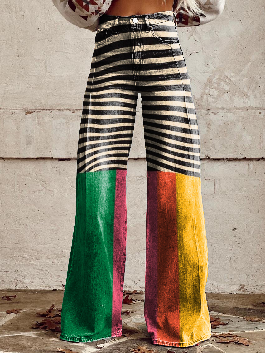 Retro Abstract Geometric Art Casual Wide-Leg Pants