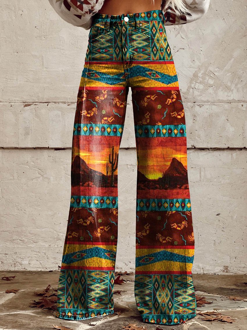 Color Aztecs Casual Wide-Leg Pants
