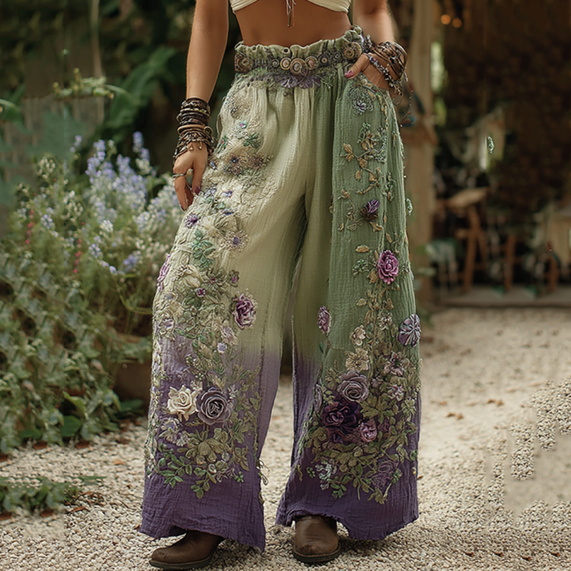 Classy Purple Lavender And Floral Embroidered Art Pants