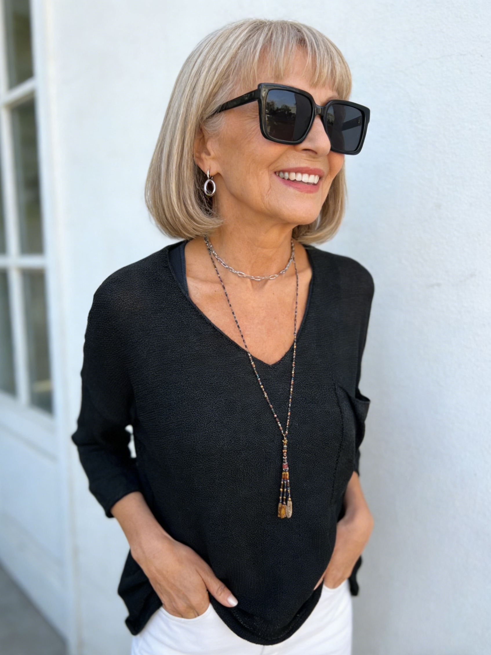 Taupe V-Neck 3/4-Sleeve Knit Top