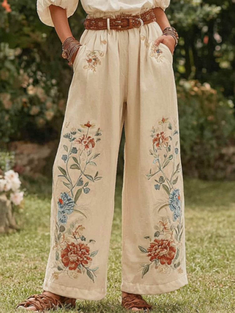 Women's Retro Bohemian Floral Patchwork Trousers