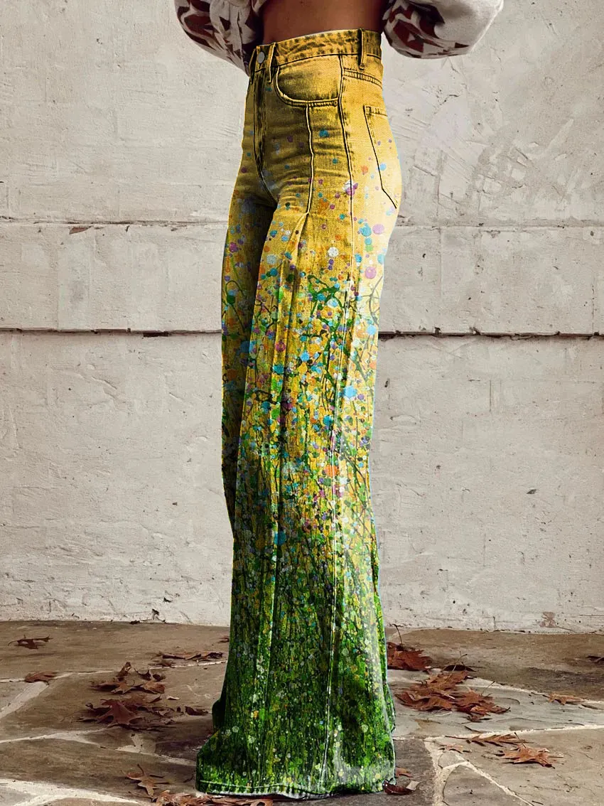 Floral Print Casual Wide-Leg Pants