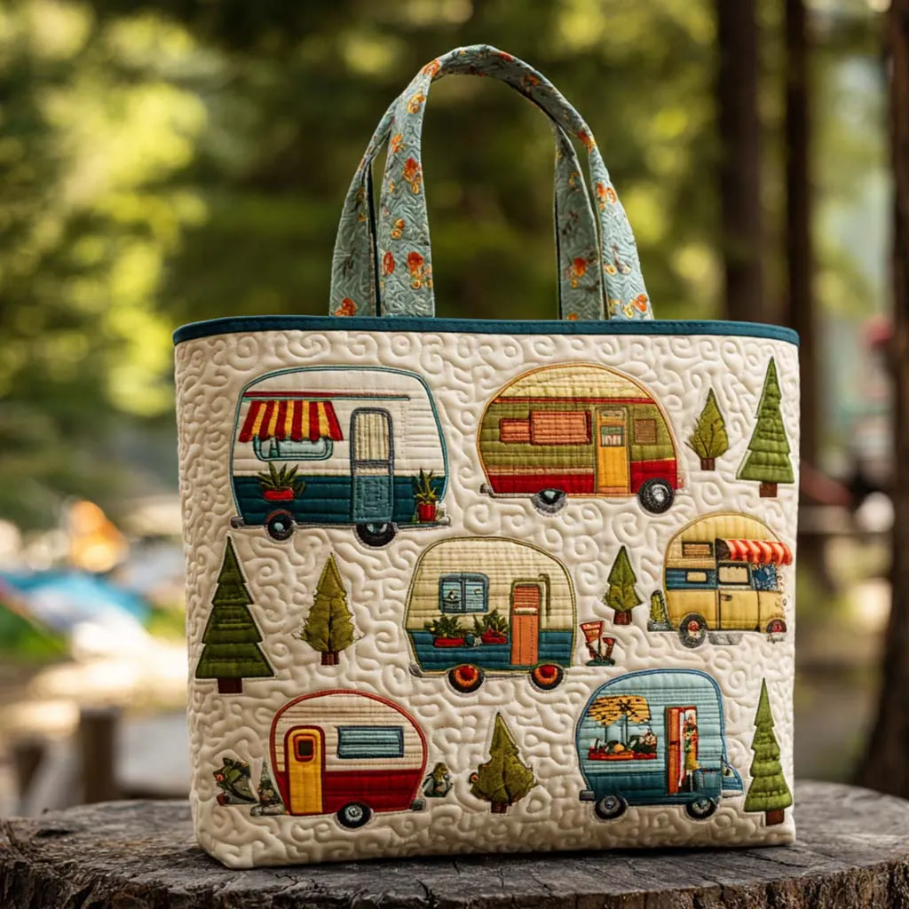 Camping Quilted Tote Bag