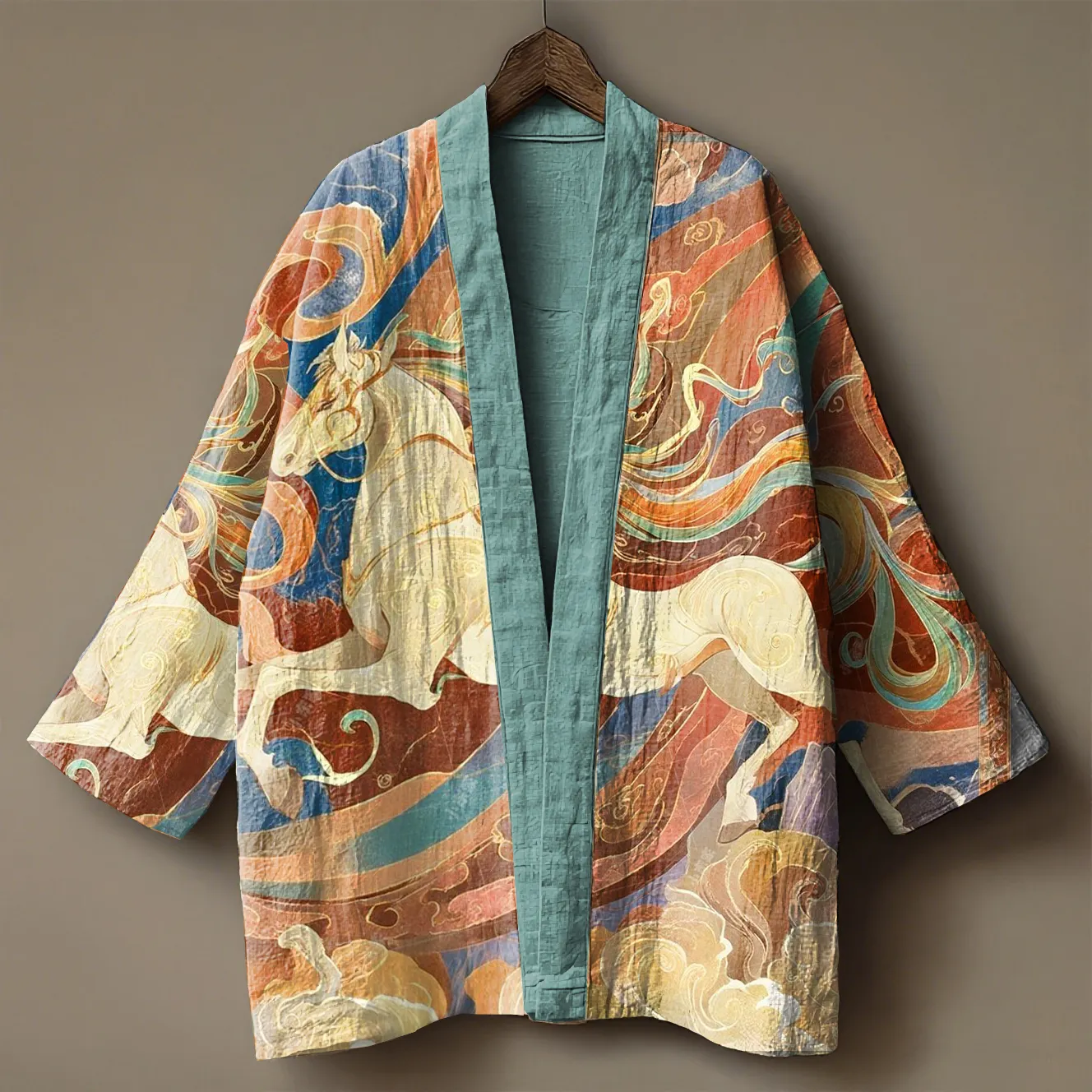 Japanese Art Embroidered Printed Linen Cardigan Kimono