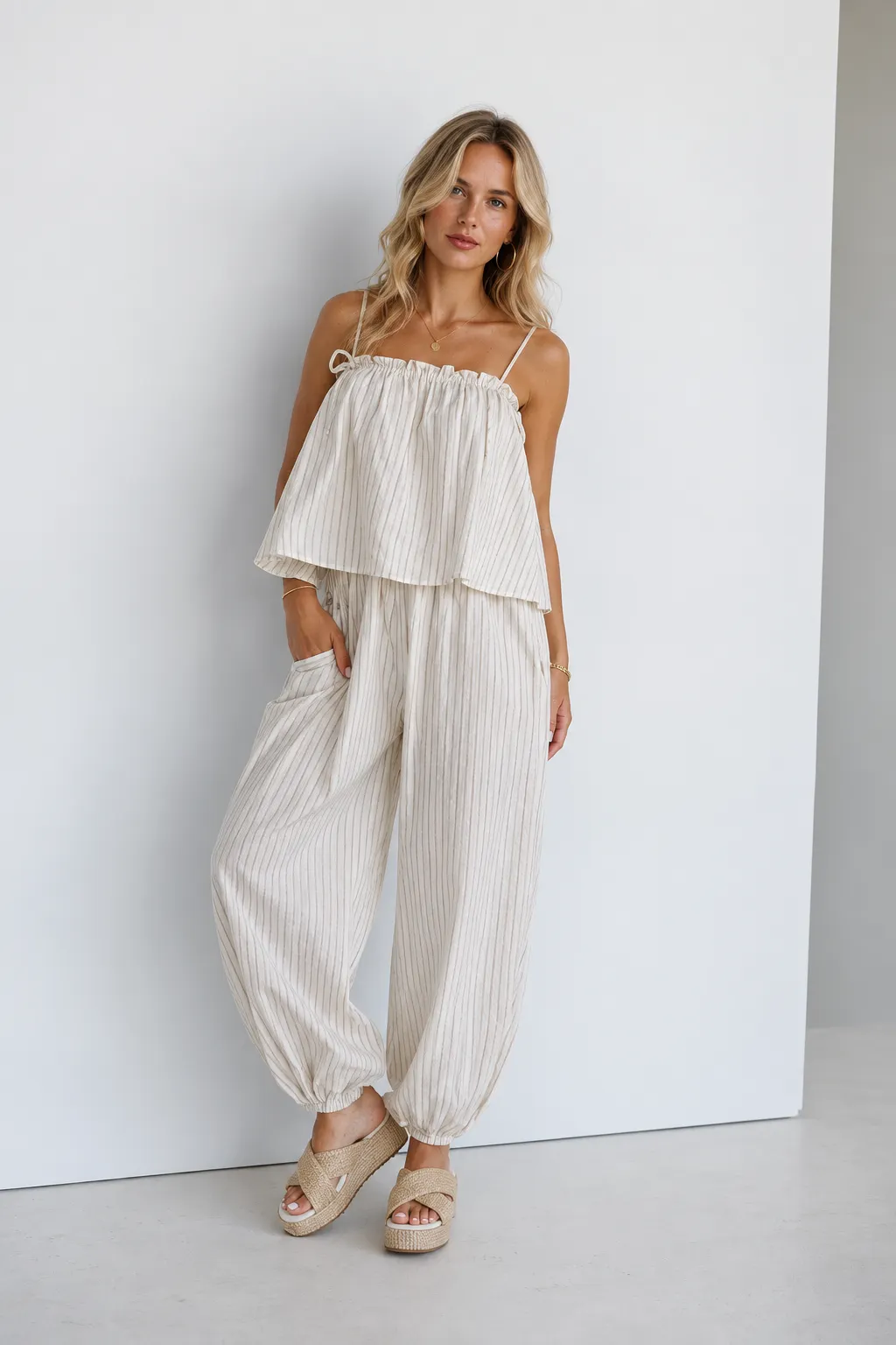 Striped Top Balloon Jumpsuit