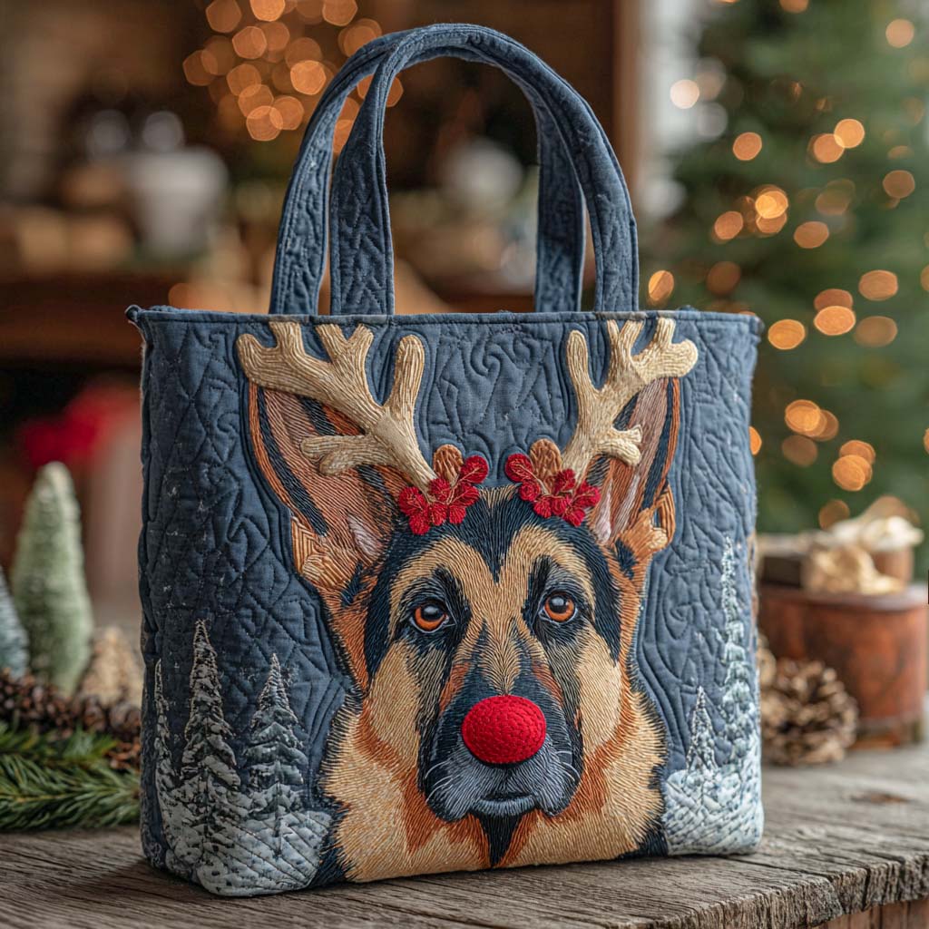 Holiday Reindeer Dog Quilted Tote Bag