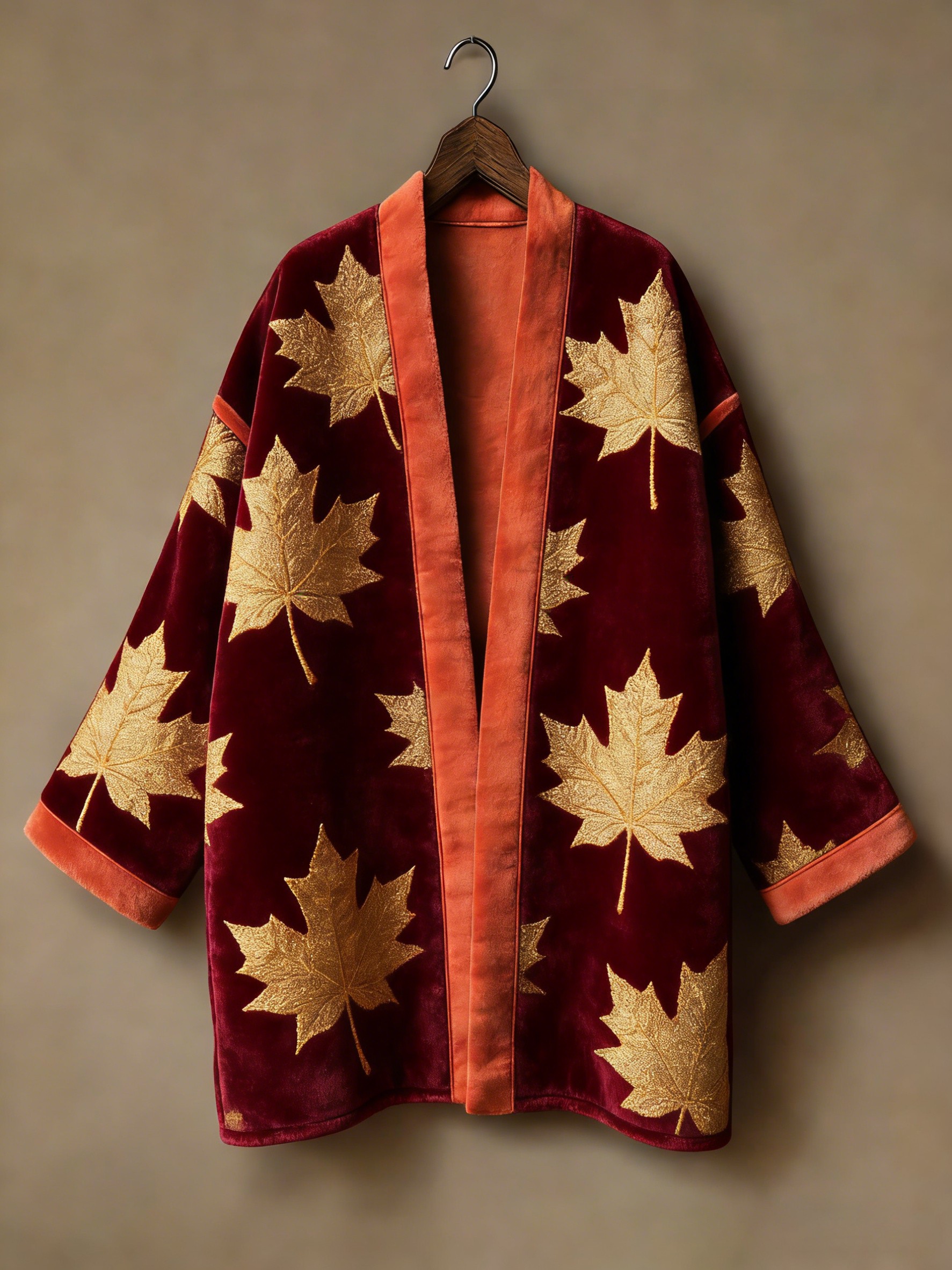 Flannel embroidered printed medium and long kimono cardigan