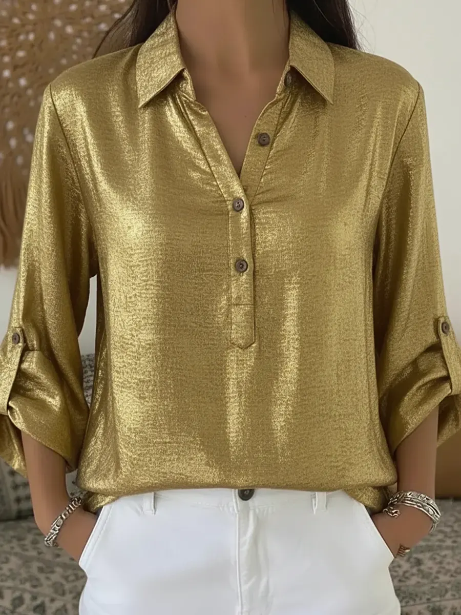 Henley Collar Satin Shirt
