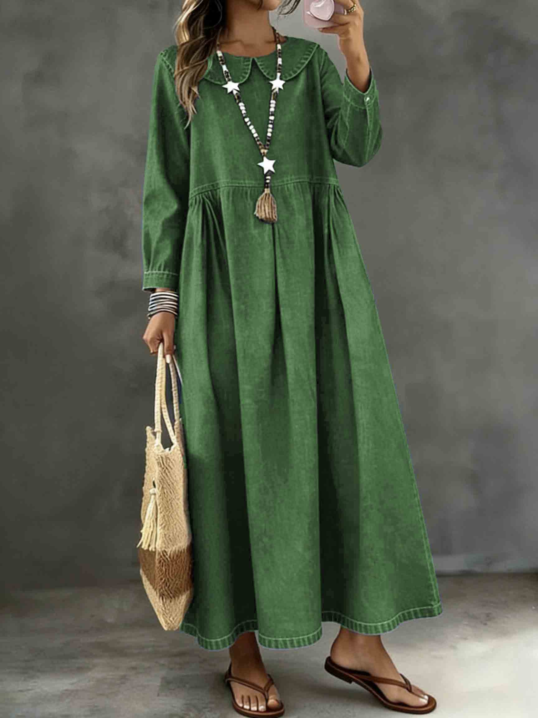 Long Sleeved Lotus leaf collar Loose Denim Dress