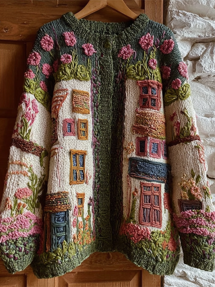Bohemian Style Garden Pattern Design Women's Knitted Sweater Coat