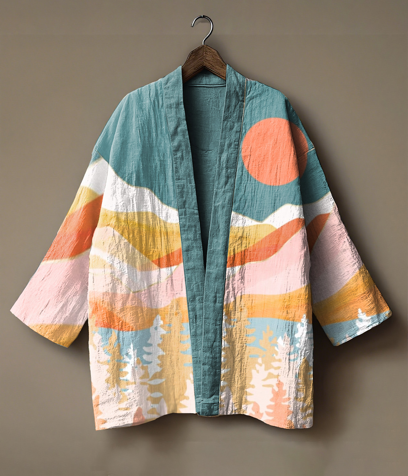 Abstract landscape-themed printed linen andong cardigan