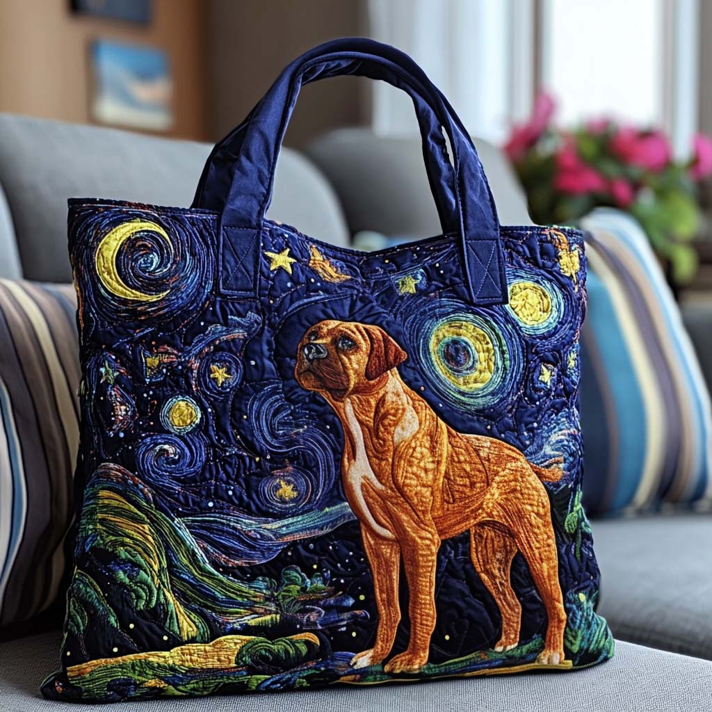 Starry Night Dog Quilted Tote Bag