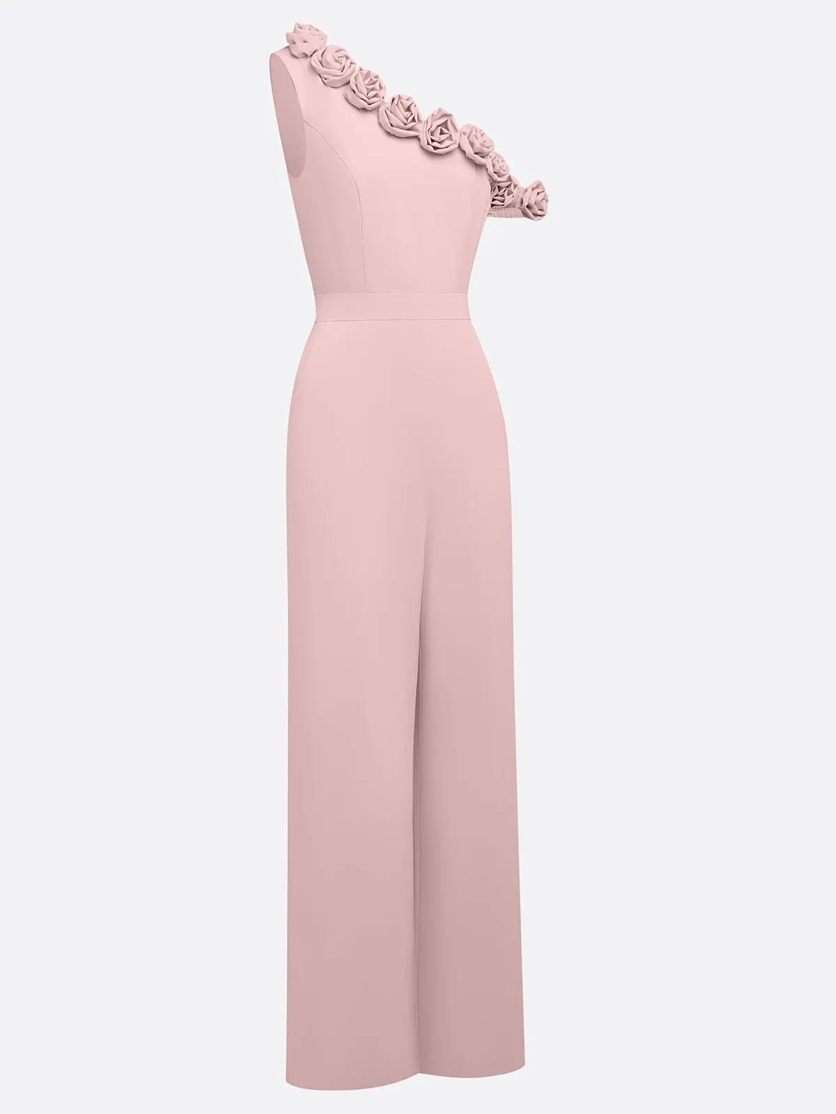 Pink 3D Floral One-Shoulder Sleeveless Dressy Jumpsuit