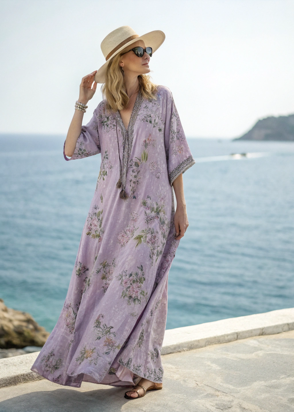 Cotton & Linen Long Sleeve Kaftan Maxi Dress